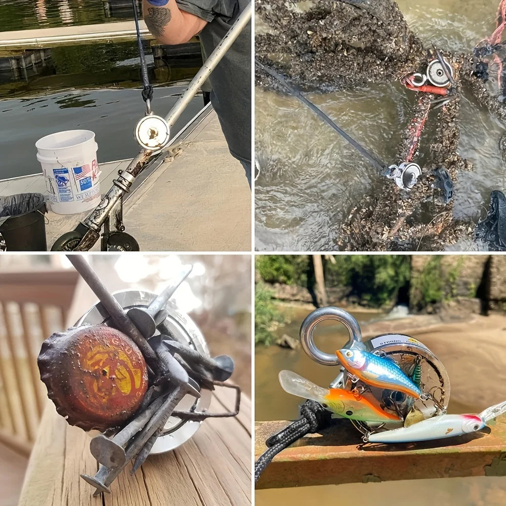Double Sided Fishing Magnet Kit — Rope, Gloves & Carabiner Included