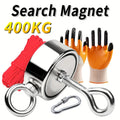 Double Sided Fishing Magnet Kit — Rope, Gloves & Carabiner Included