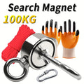 Double Sided Fishing Magnet Kit — Rope, Gloves & Carabiner Included